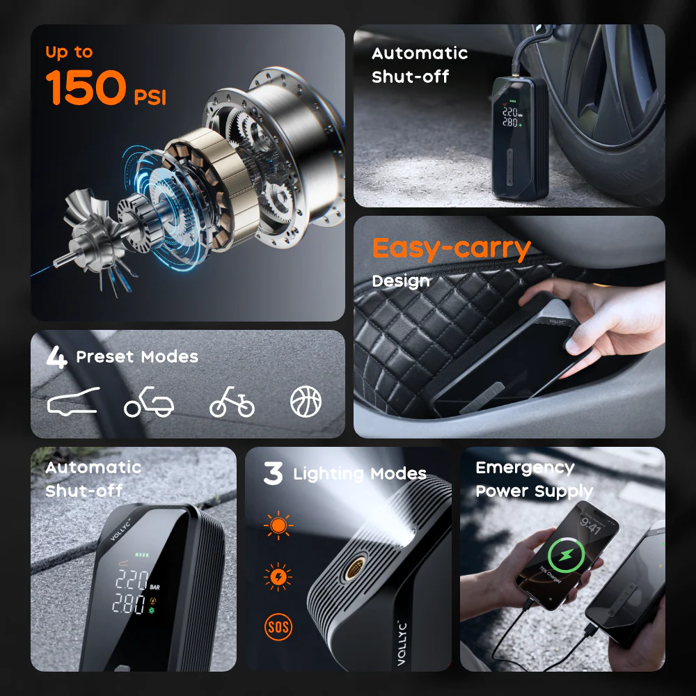 VOLLYC × FLEXTAIL EVO TIRE PUMP 150 - High-capacity 150 PSI multi-functional tire pump - Image 12