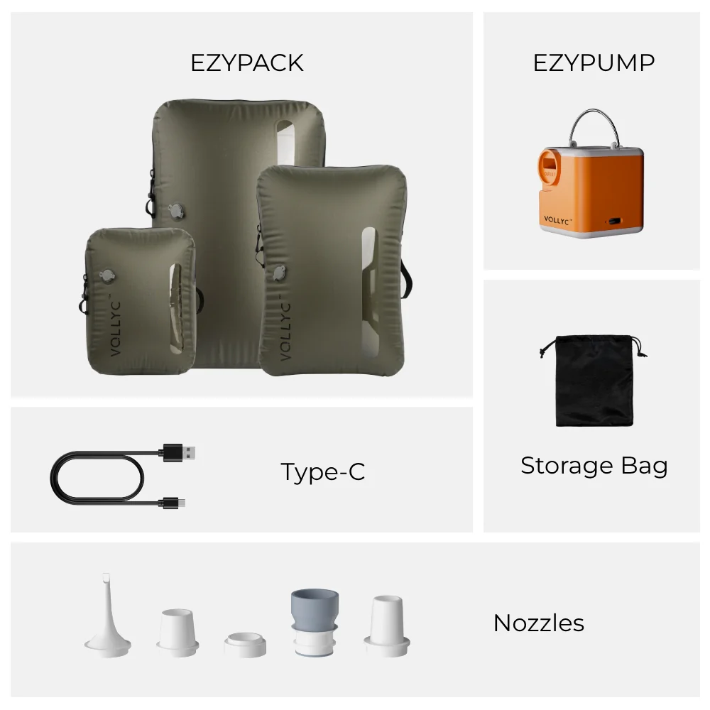 FLEXTAIL X VOLLYC EZY SET BUNDLE - 3 Size Travel Vacuum Pack For Luggage Space Saving - Image 13